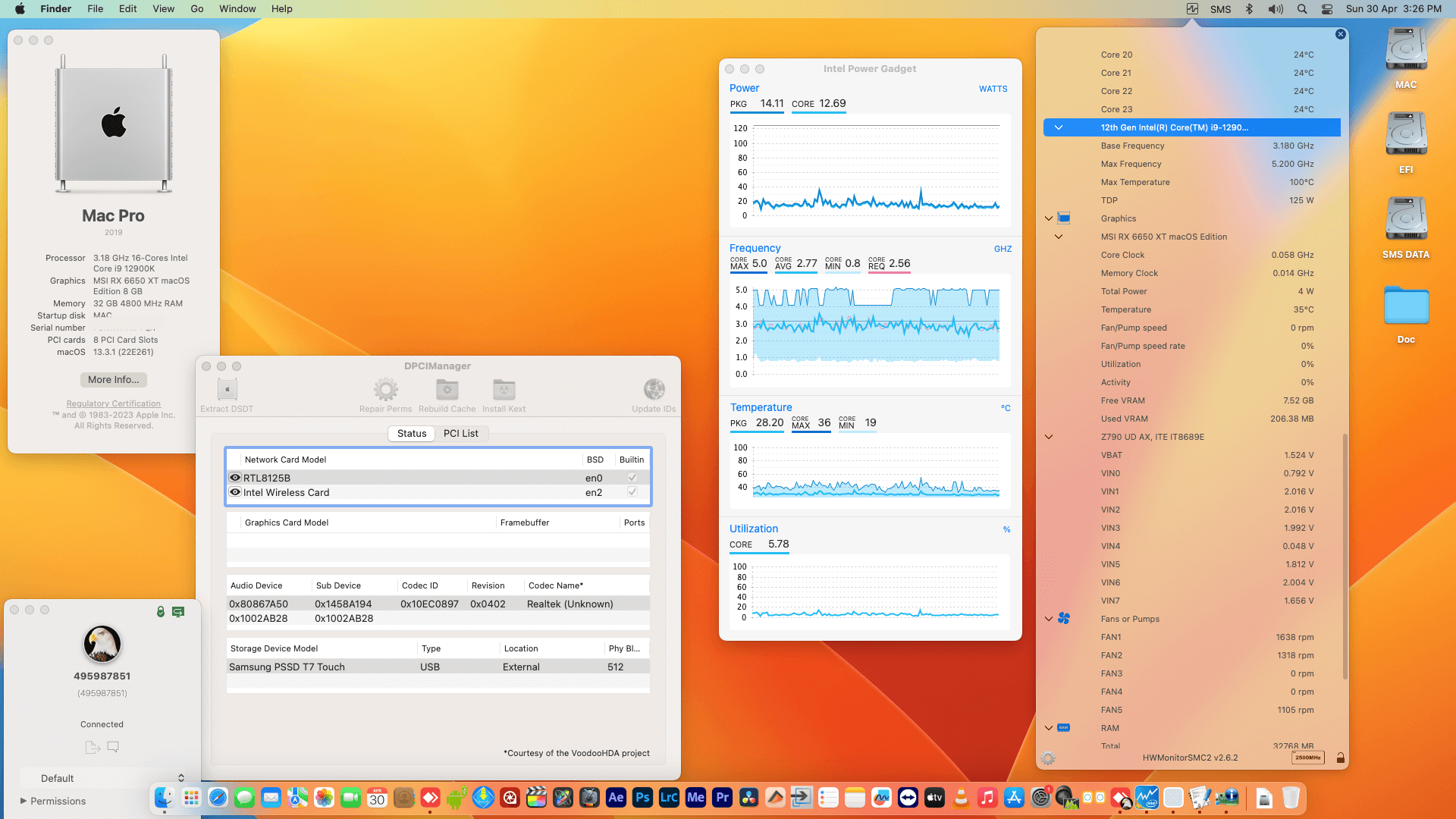 Success Hackintosh macOS Ventura 13.3.1 Build 22E261 in Gigabyte Z790 UD AX + Intel Core i9 12900K + MSI RX 6650 XT